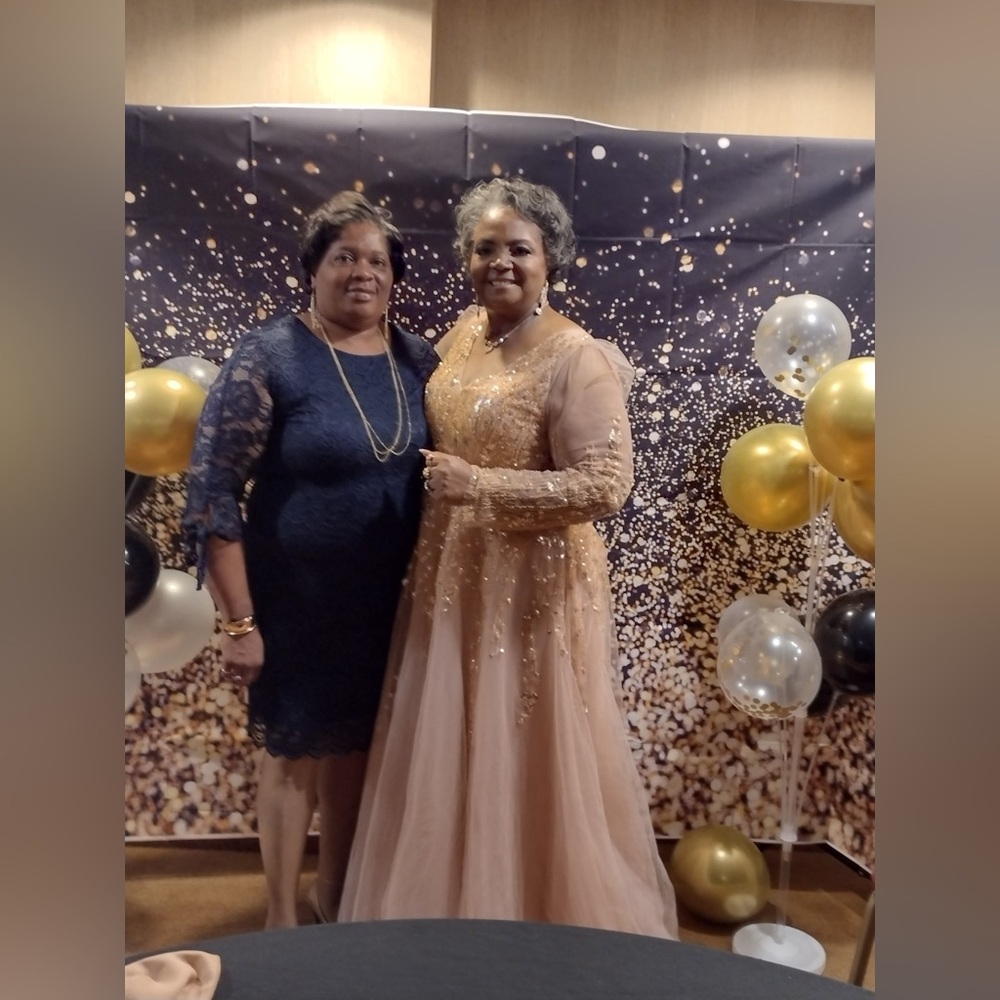 Beautiful rose gold ballroom gown worn once
